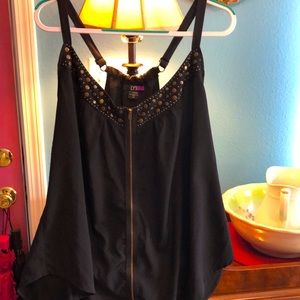 Black Zipper Stud Adjustable Tank by Lys. Size 2X.
